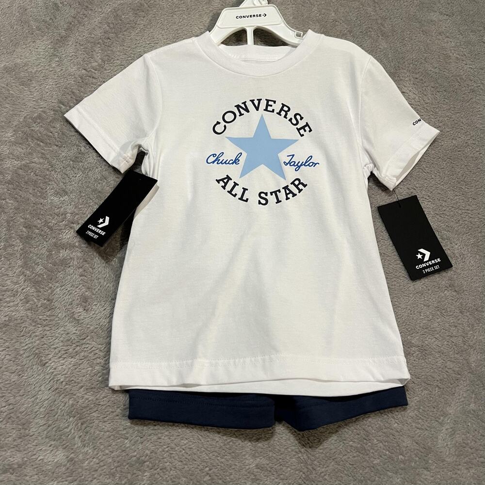 Converse Shirt Shorts Set Toddler 4T White Navy Chuck Taylor All Star Graphic